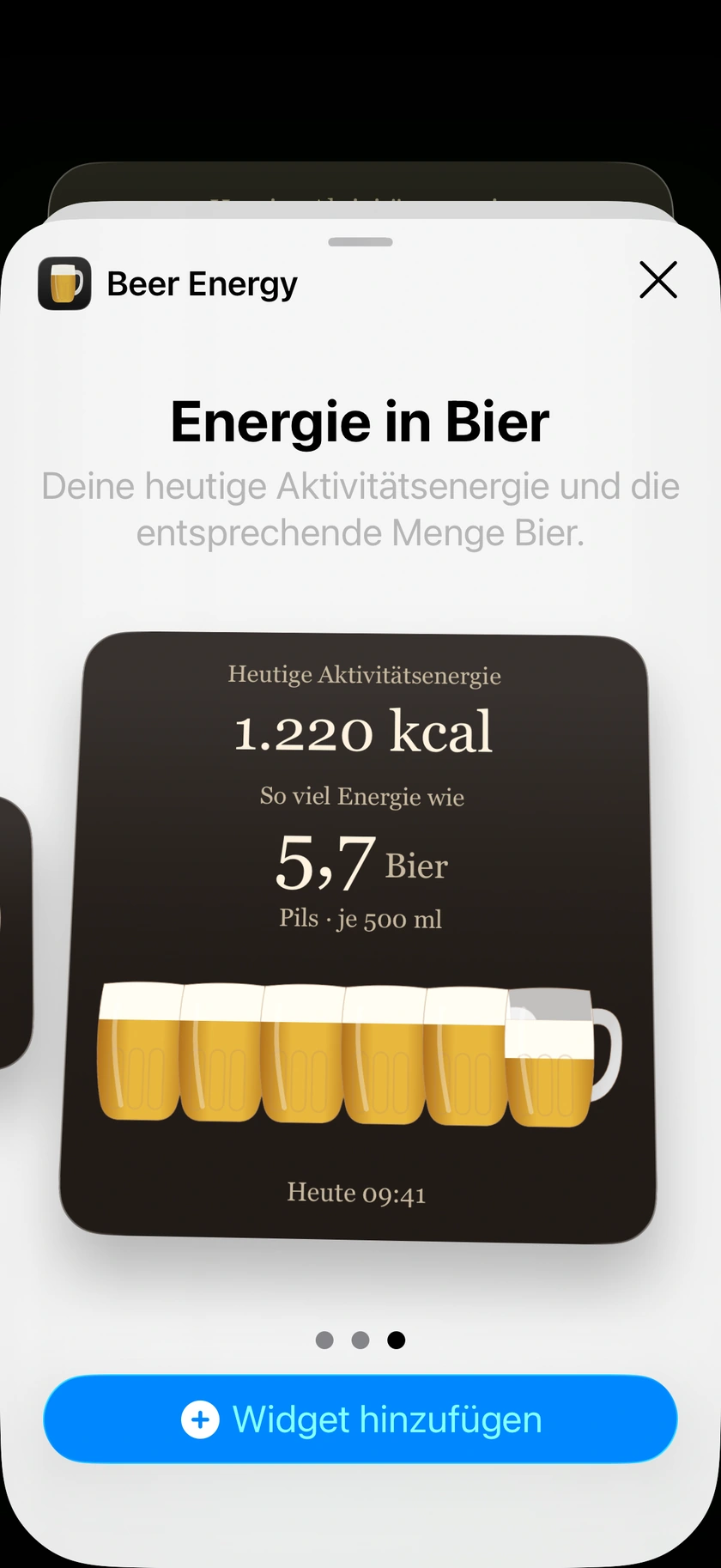 Beer Energy Widget in der Widget-Auswahl auf dem iPhone