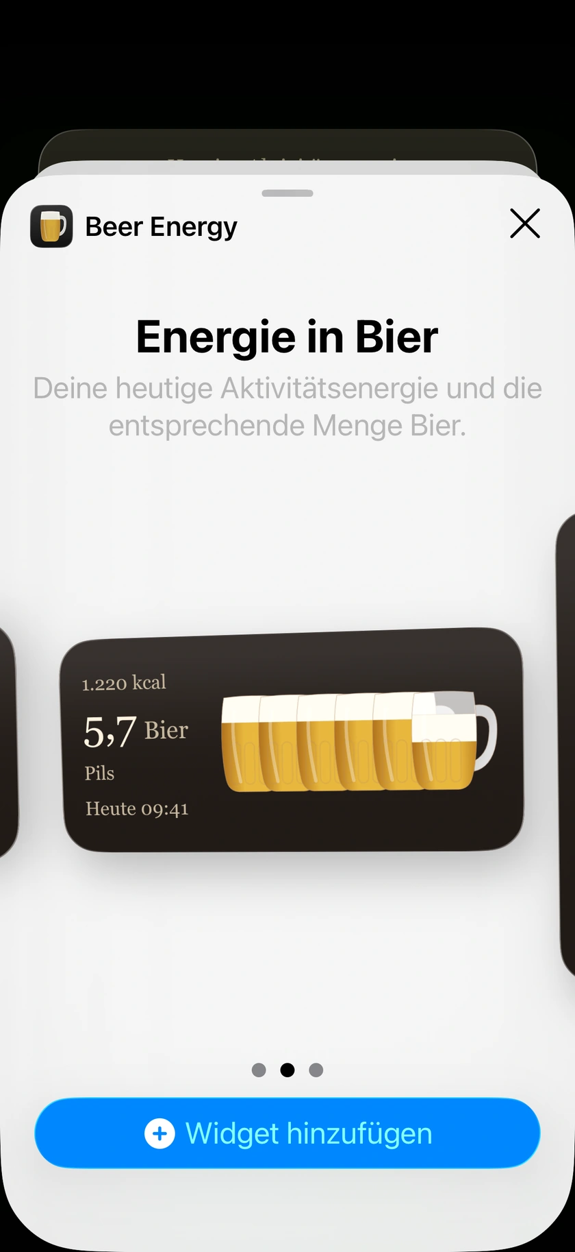 Mittleres Beer Energy Widget auf dem Home-Bildschirm