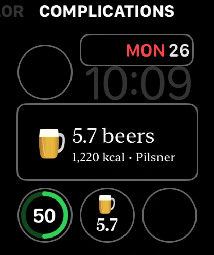 Beer Energy complication selection on Apple Watch