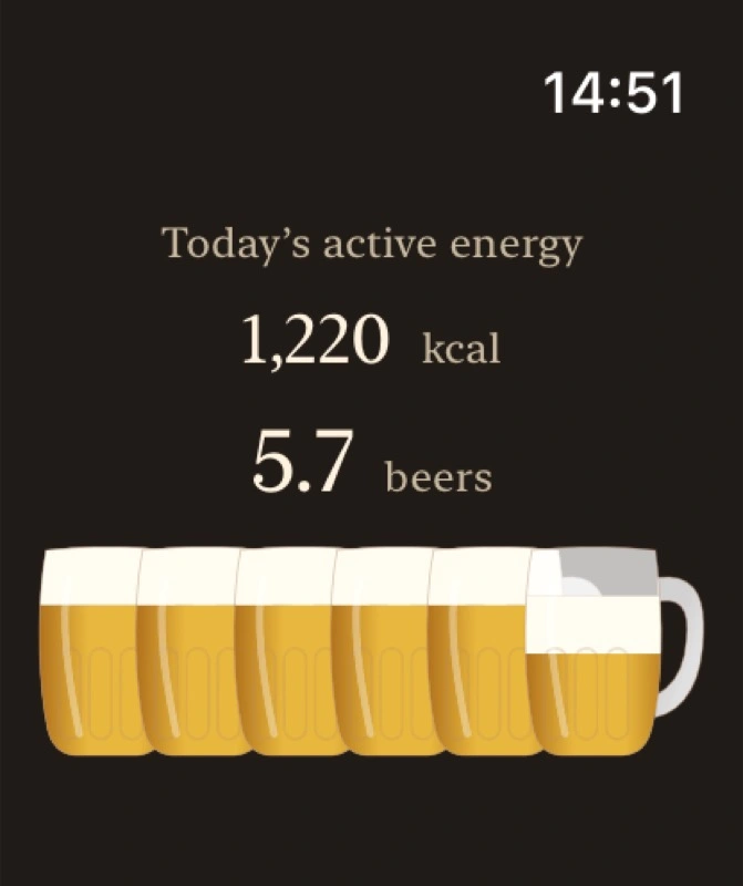 Beer Energy on Apple Watch with an example energy comparison